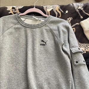 Puma Light Gray Crewneck Sweatshirt with Chest Logo